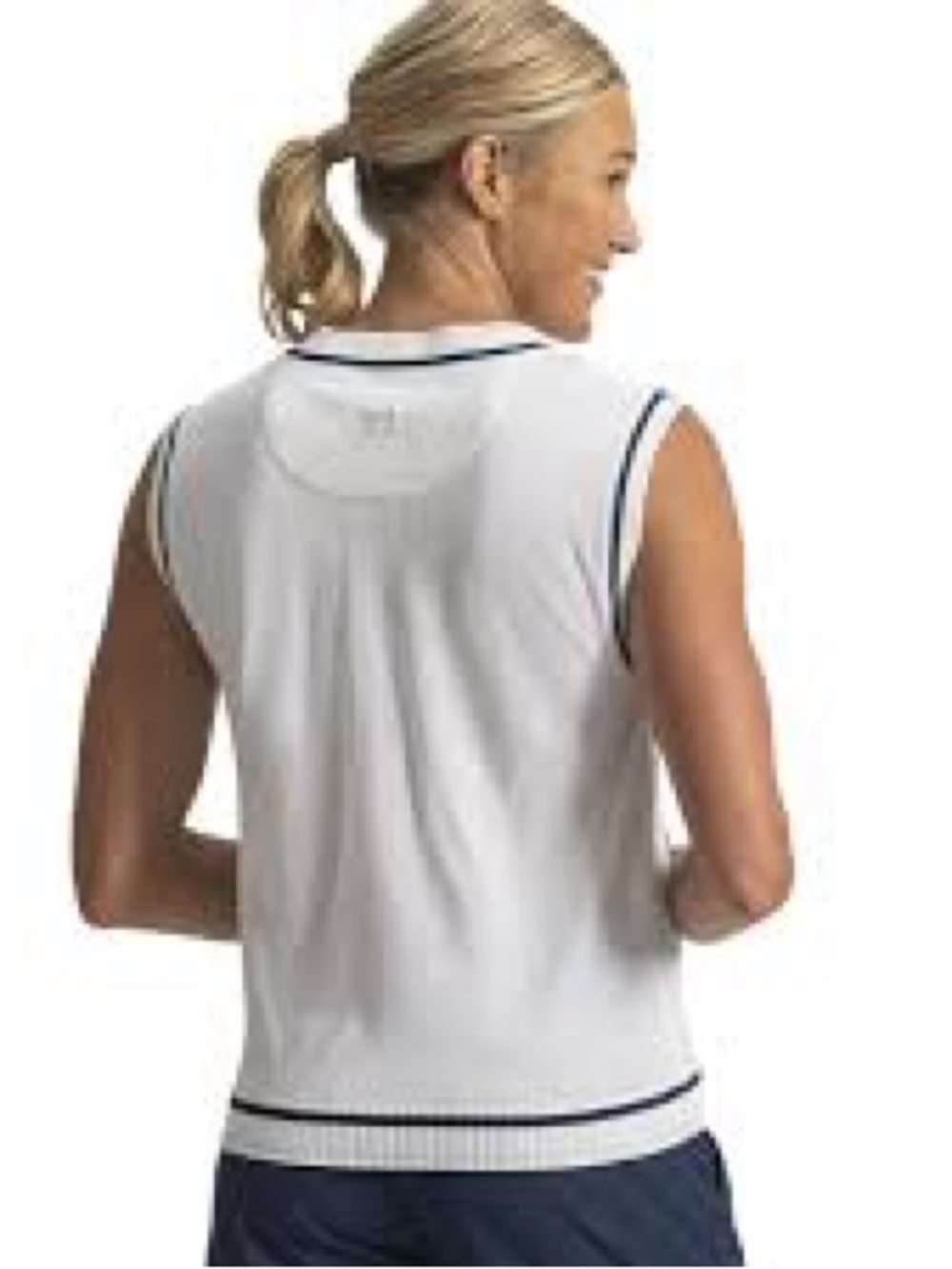 Liz Claiborne White Sleeveless Knit Tank with Navy Trim